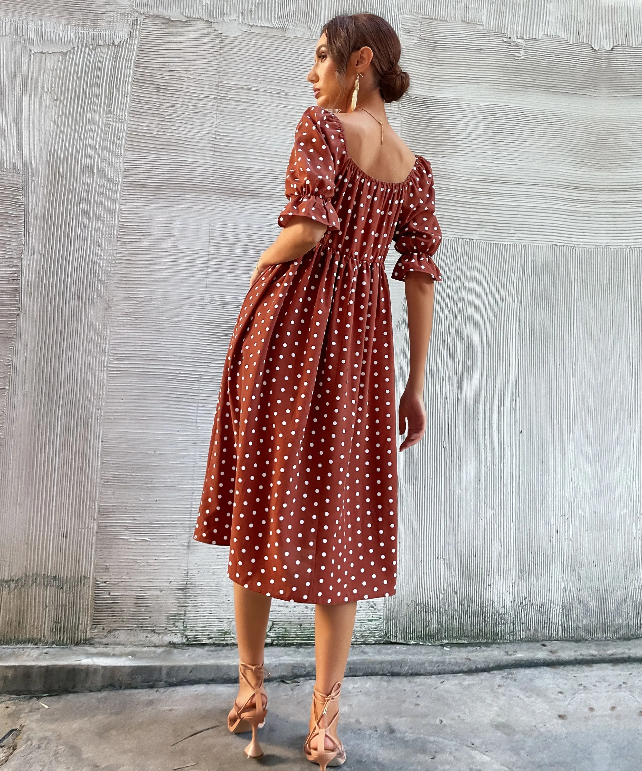 Yasmin Polka Dot Dress - Brown