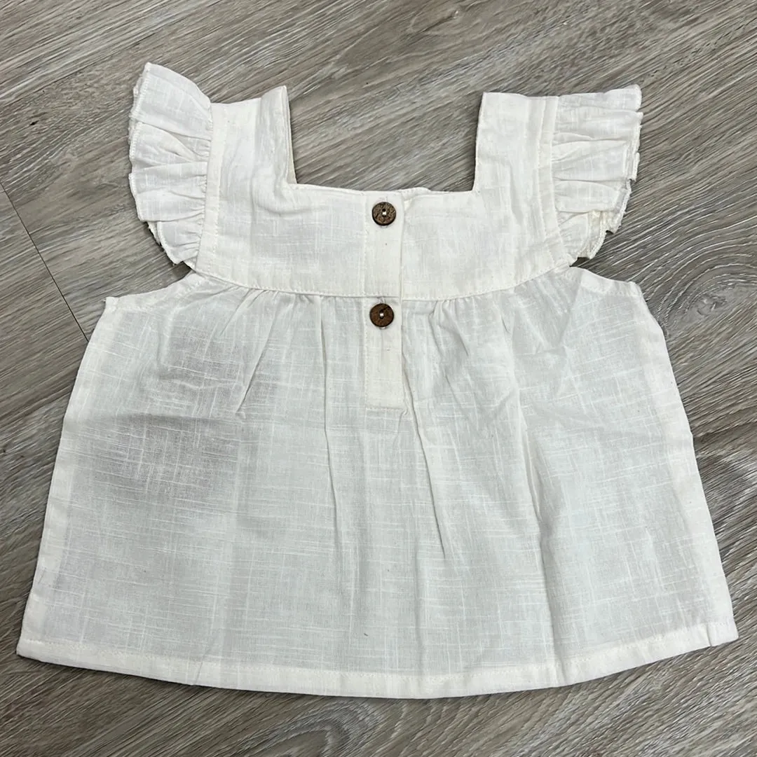 Yo Baby Ivory Woven Flutter Sleeve Baby Top