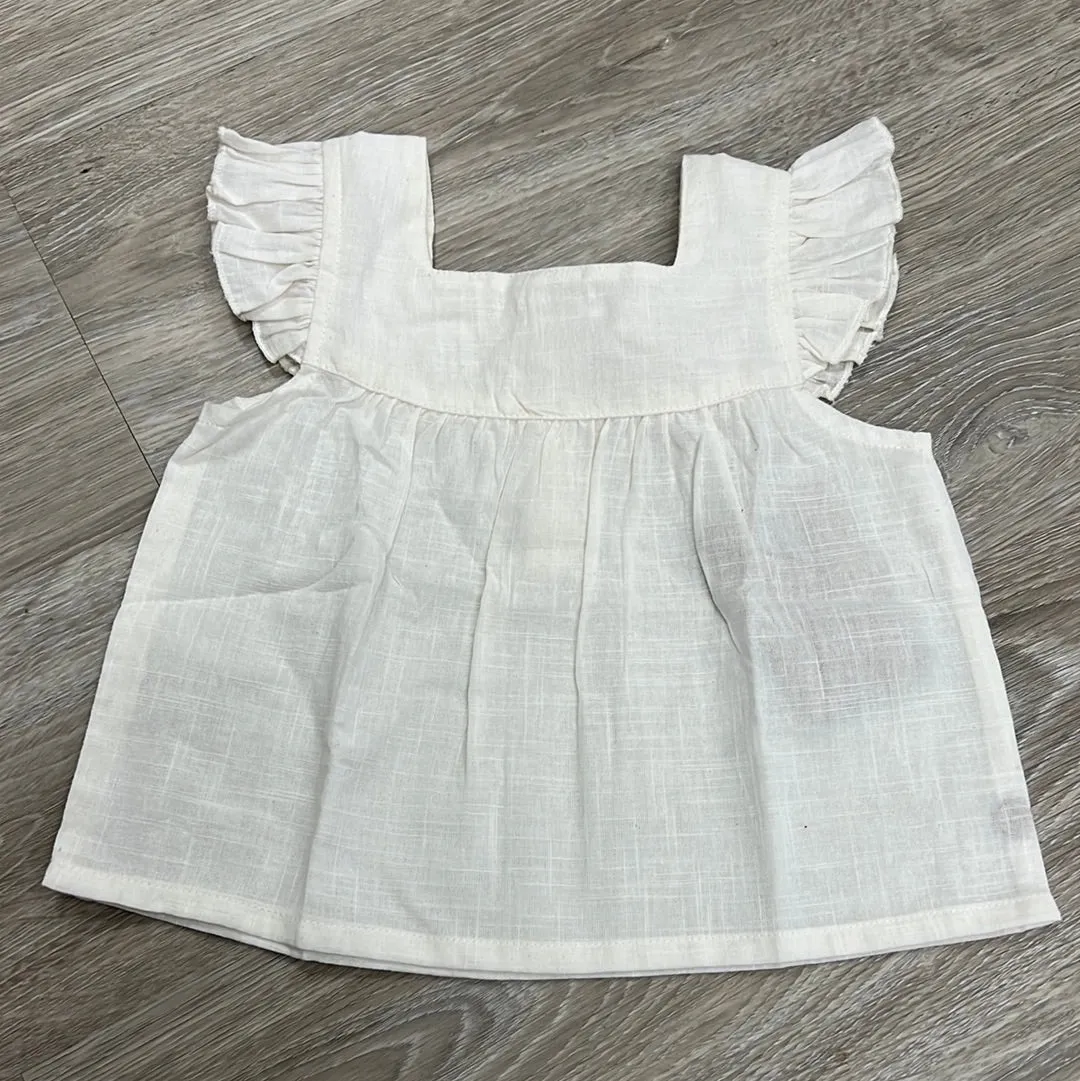 Yo Baby Ivory Woven Flutter Sleeve Baby Top