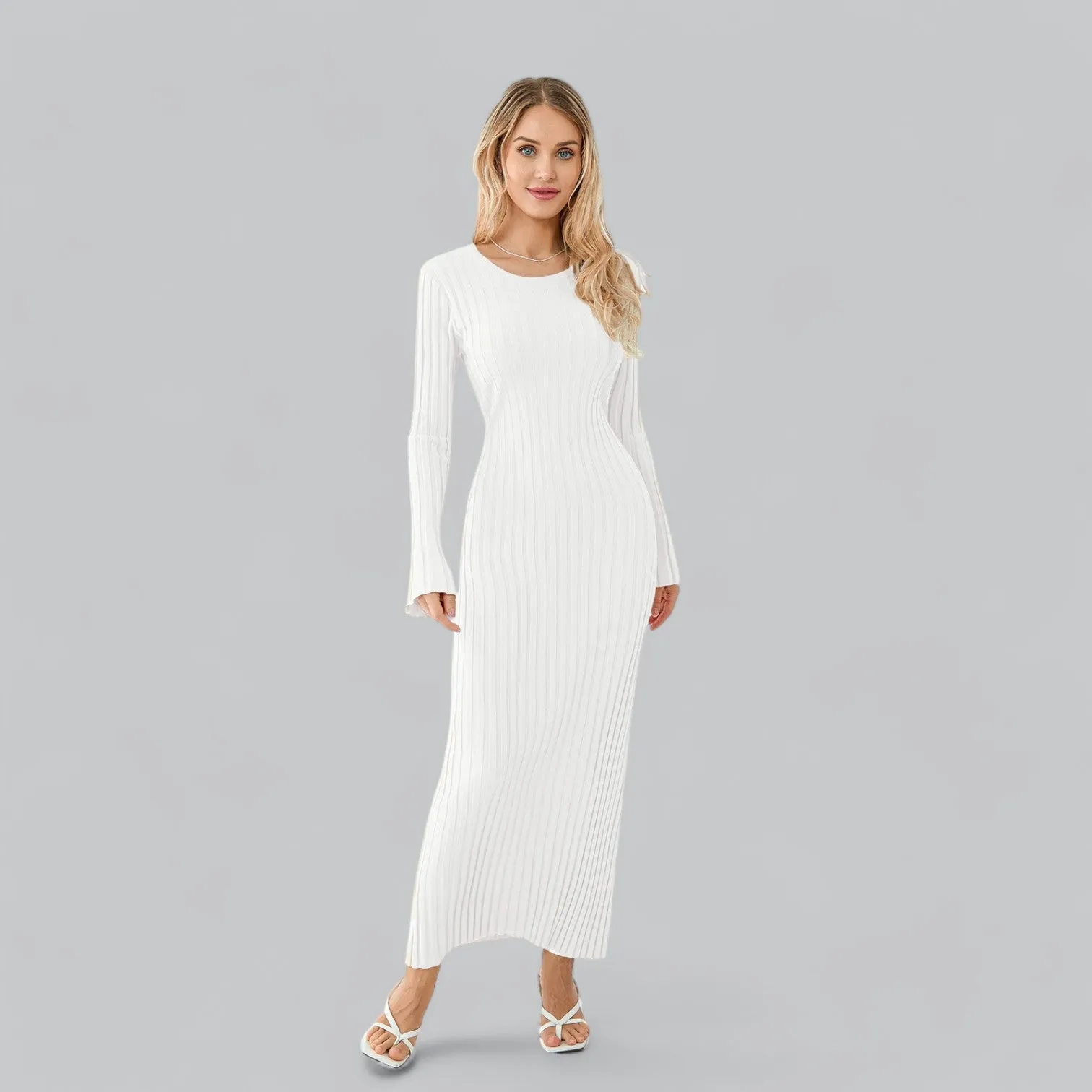 Zenaida® | Elegant lace-up maxi dress with velvet ribbed structure