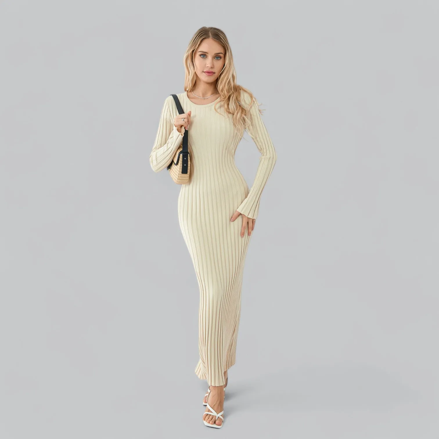 Zenaida® | Elegant lace-up maxi dress with velvet ribbed structure