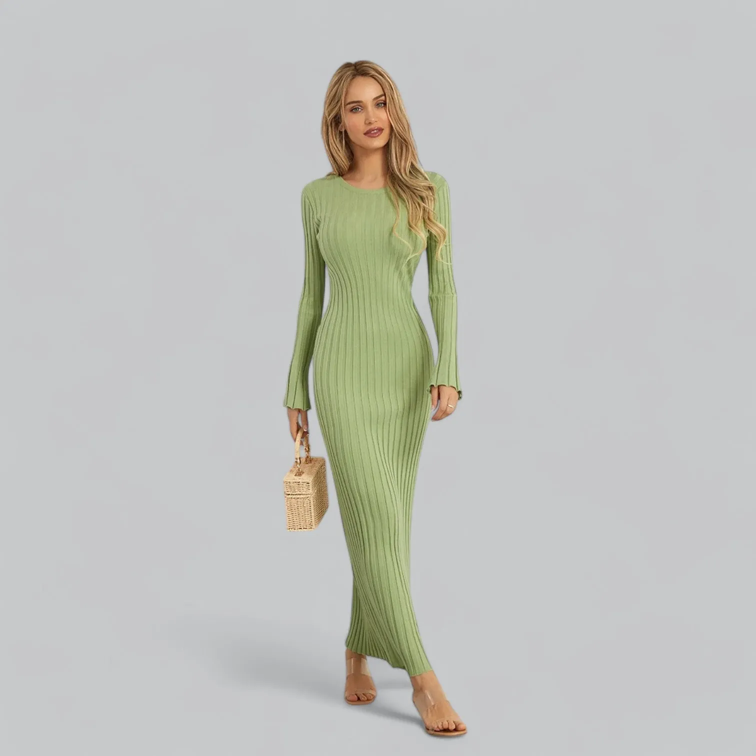 Zenaida® | Elegant lace-up maxi dress with velvet ribbed structure