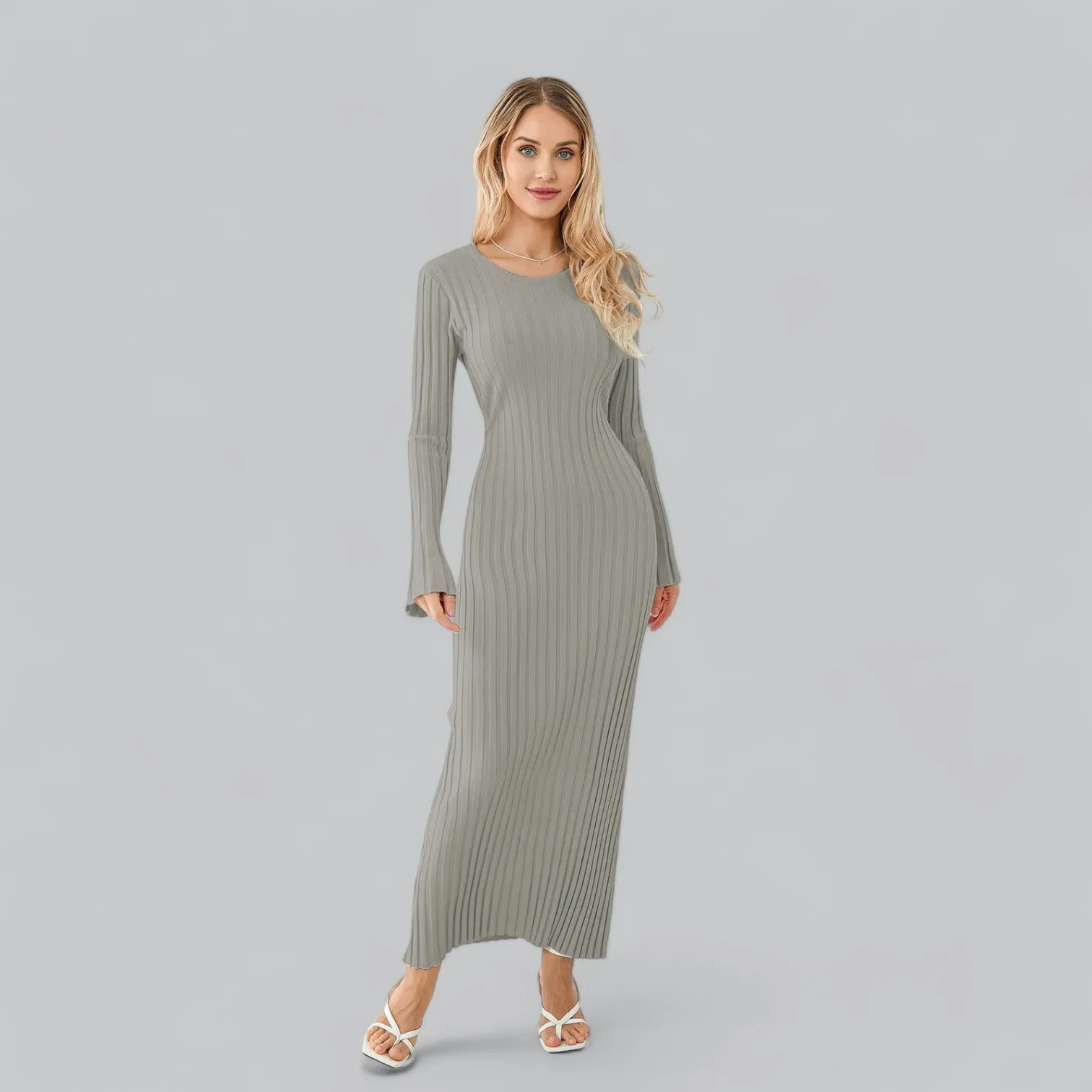Zenaida® | Elegant lace-up maxi dress with velvet ribbed structure