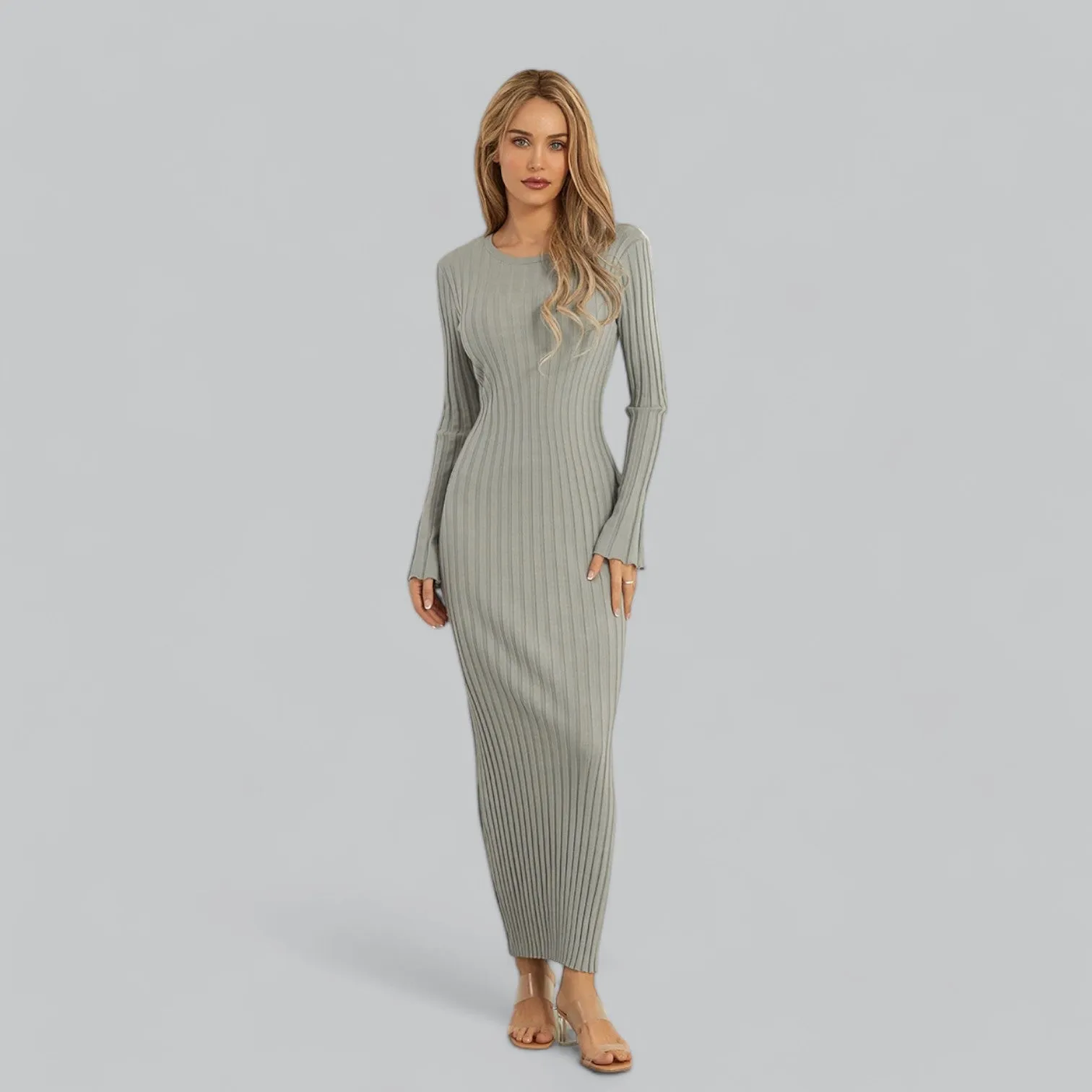 Zenaida® | Elegant lace-up maxi dress with velvet ribbed structure