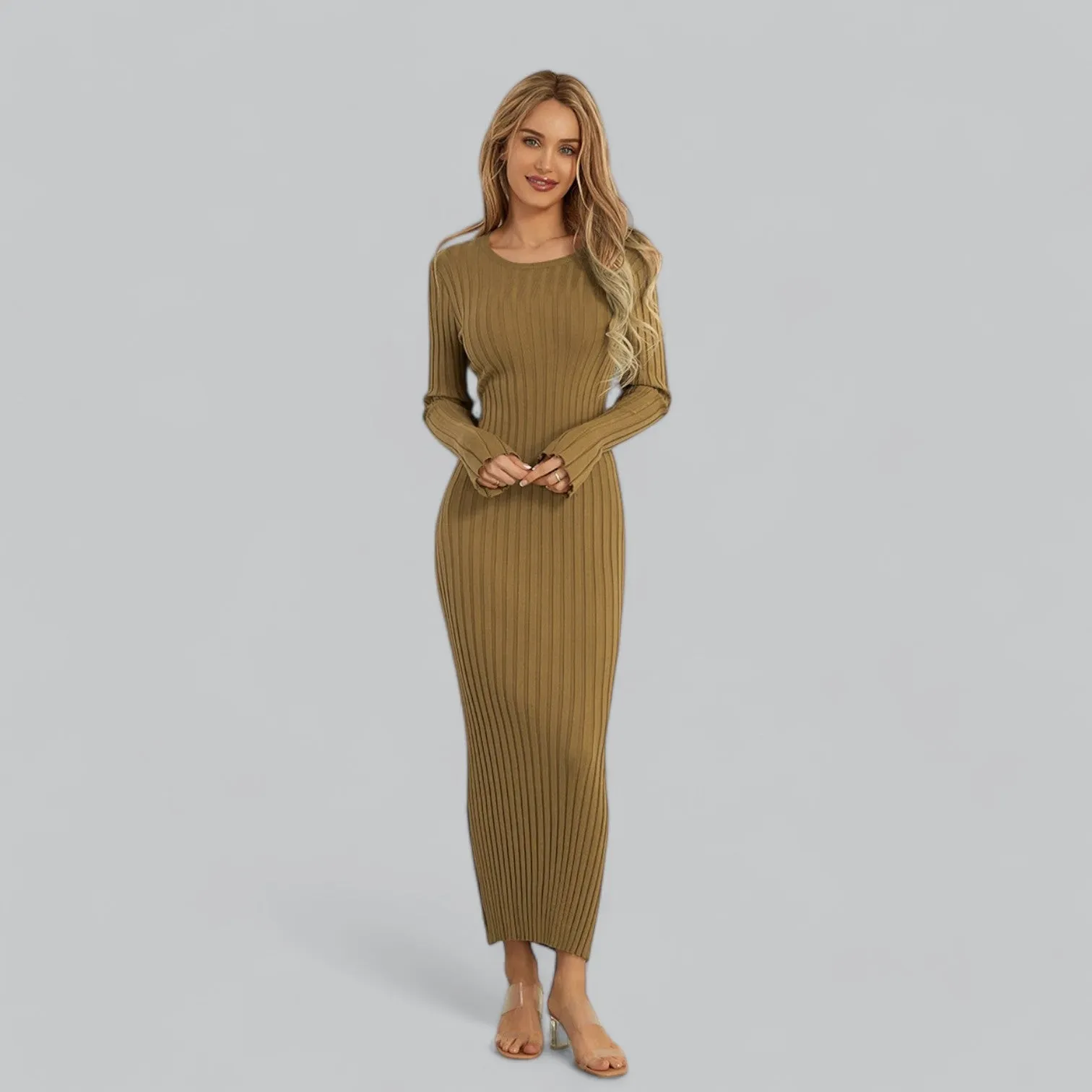 Zenaida® | Elegant lace-up maxi dress with velvet ribbed structure