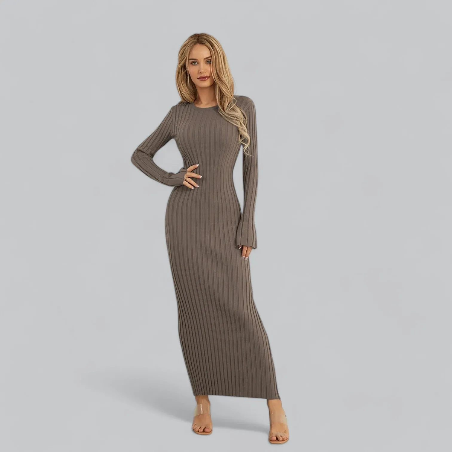 Zenaida® | Elegant lace-up maxi dress with velvet ribbed structure