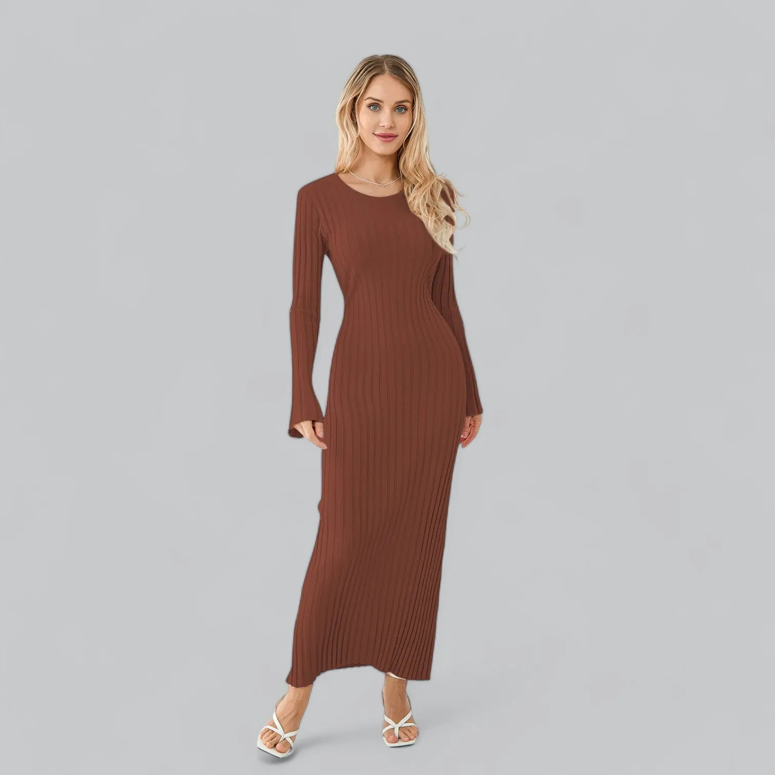 Zenaida® | Elegant lace-up maxi dress with velvet ribbed structure