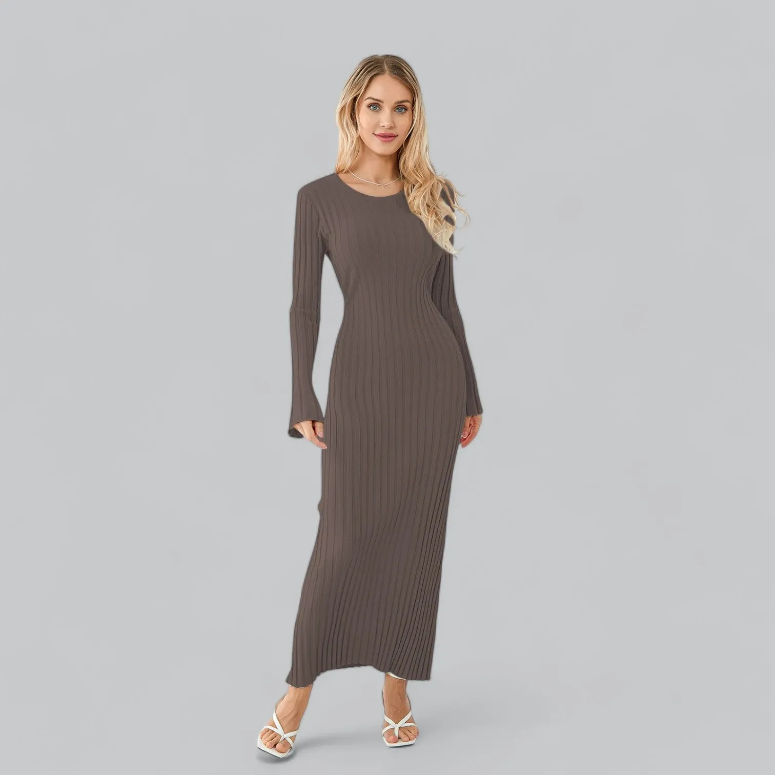 Zenaida® | Elegant lace-up maxi dress with velvet ribbed structure