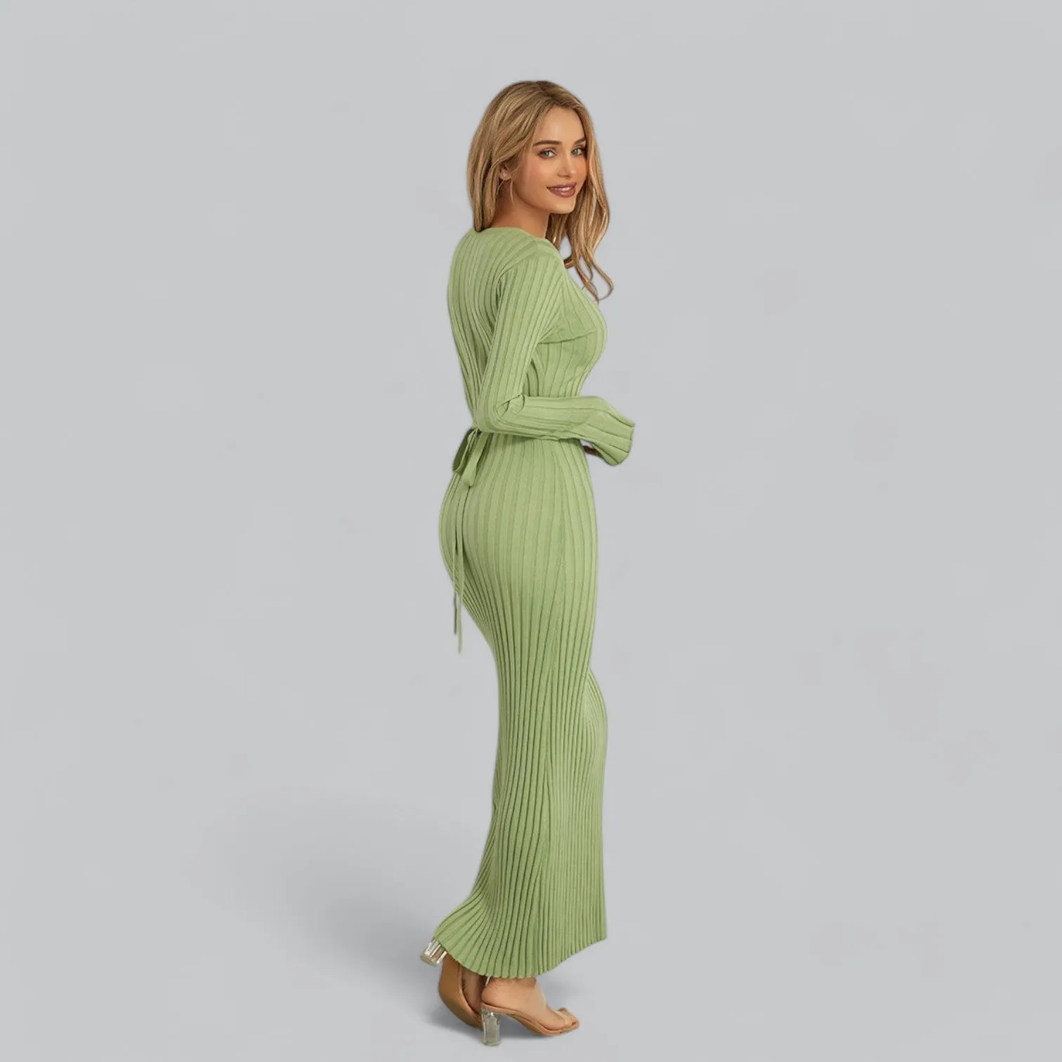 Zenaida® | Elegant lace-up maxi dress with velvet ribbed structure