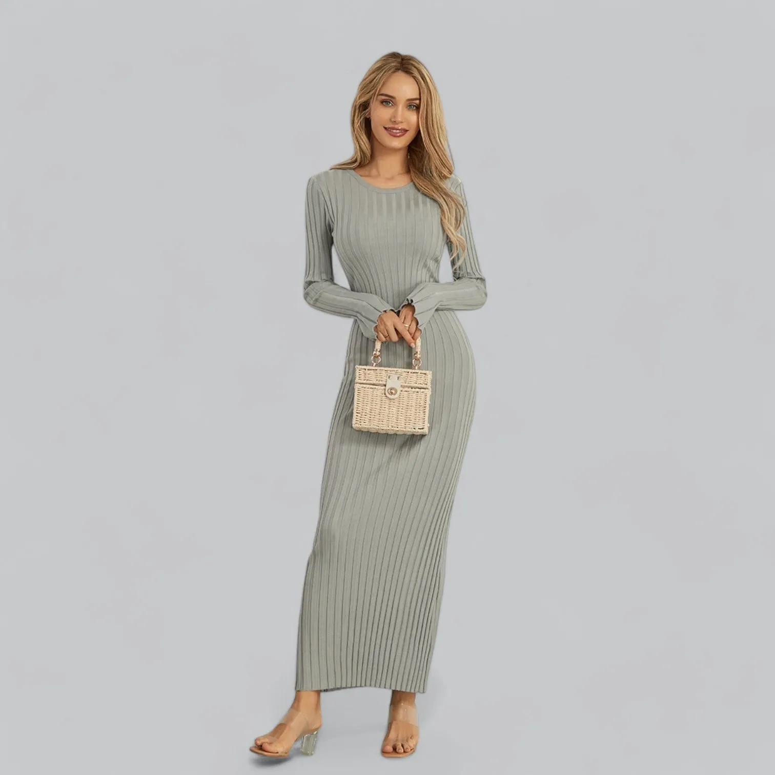 Zenaida® | Elegant lace-up maxi dress with velvet ribbed structure