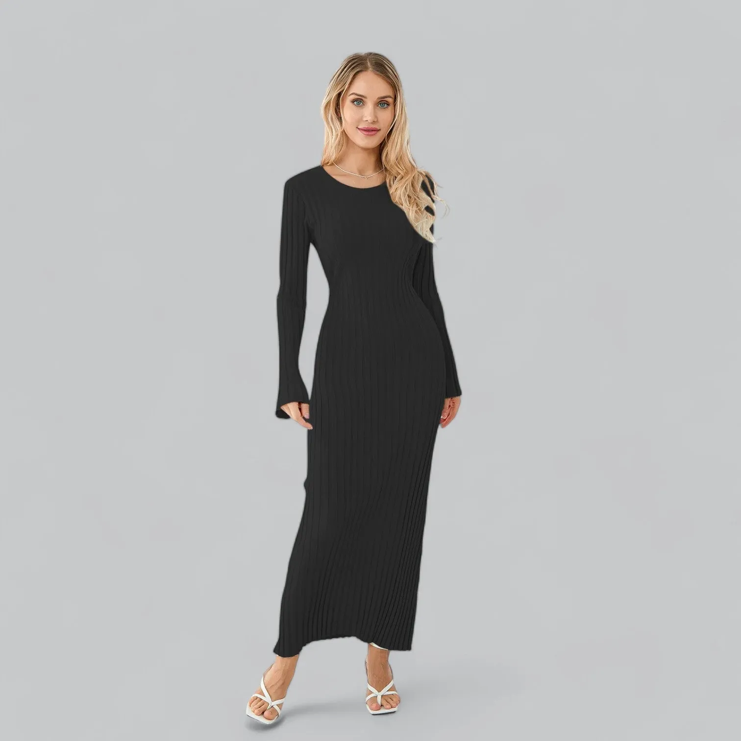 Zenaida® | Elegant lace-up maxi dress with velvet ribbed structure