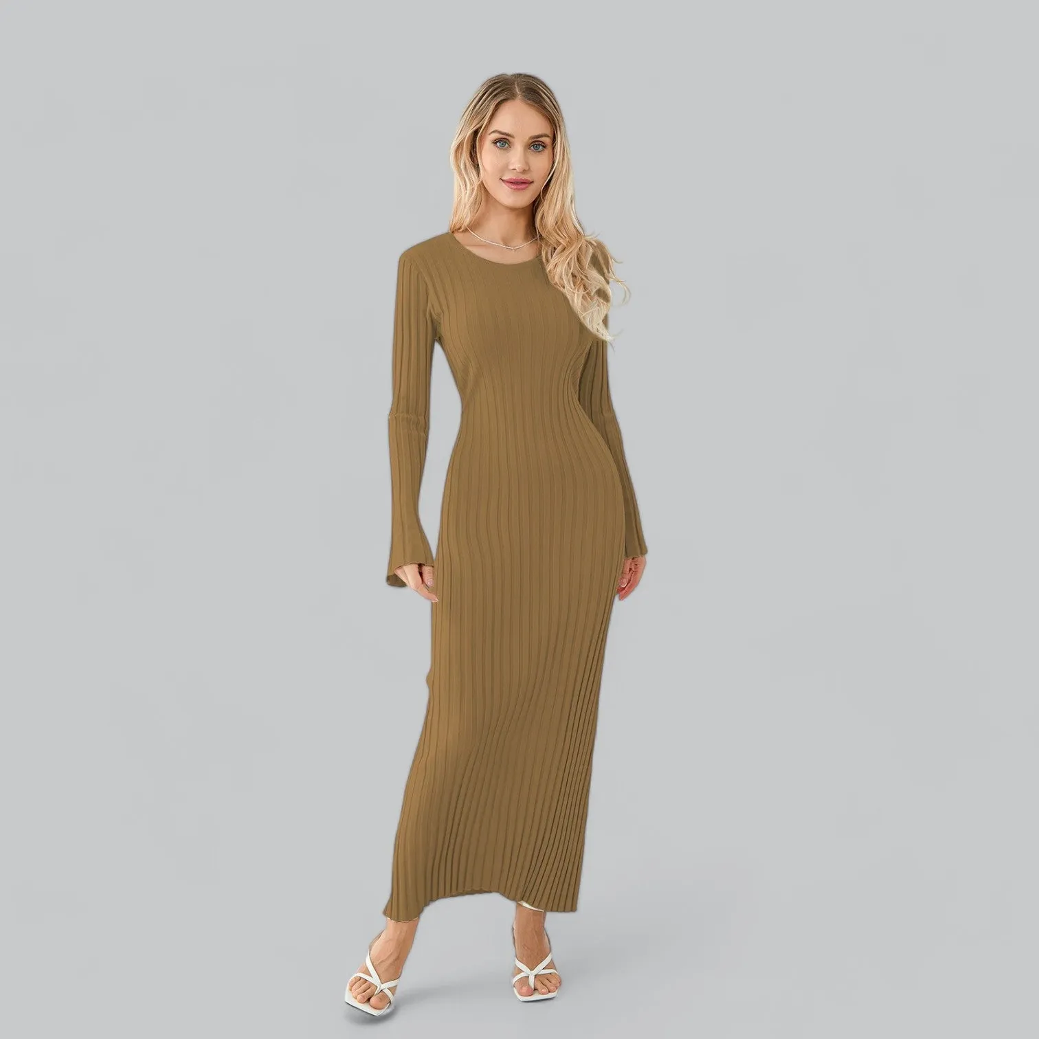 Zenaida® | Elegant lace-up maxi dress with velvet ribbed structure