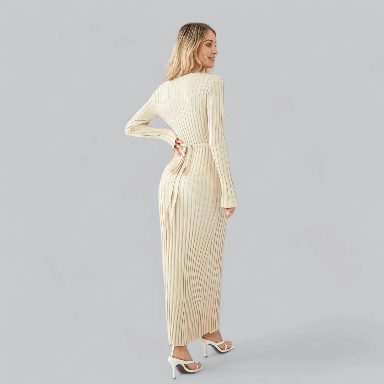 Zenaida® | Elegant lace-up maxi dress with velvet ribbed structure