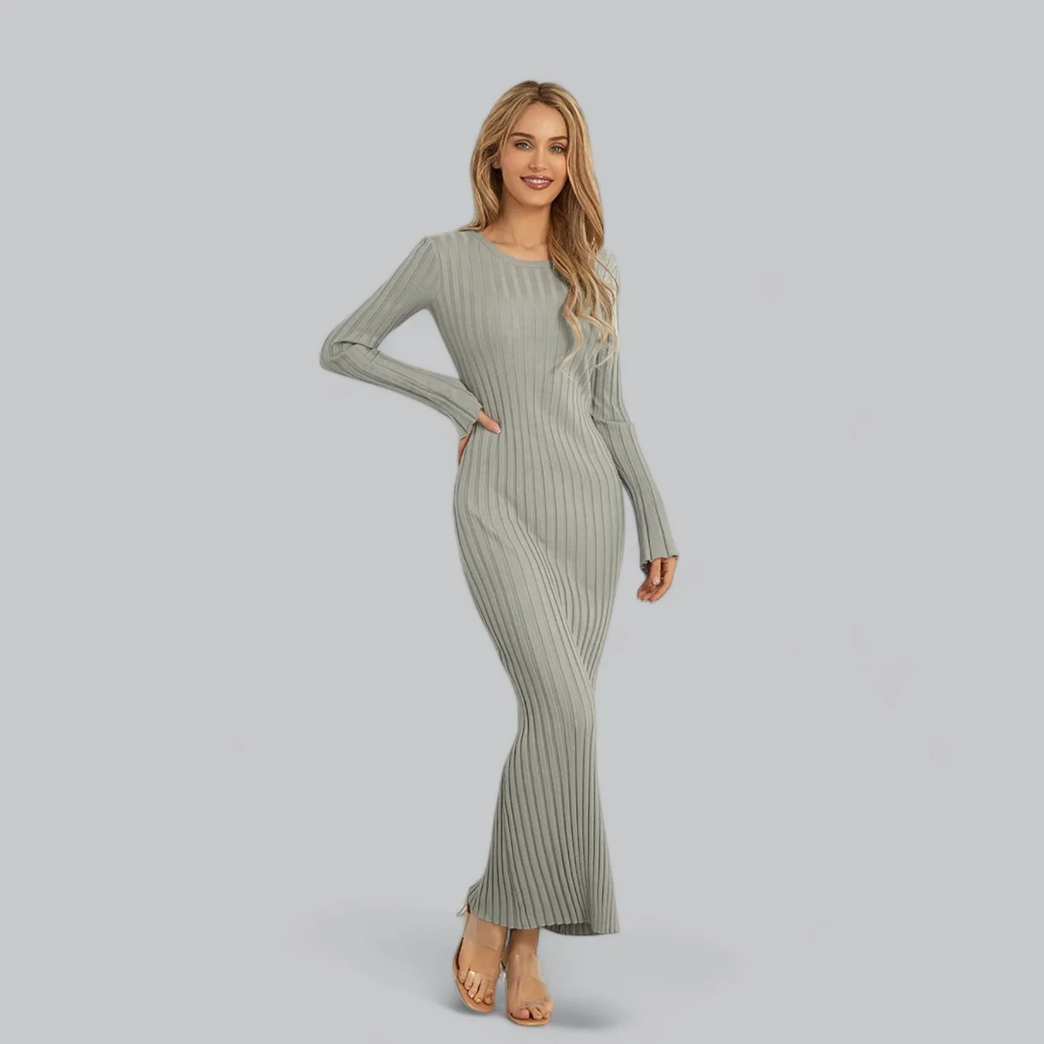 Zenaida® | Elegant lace-up maxi dress with velvet ribbed structure