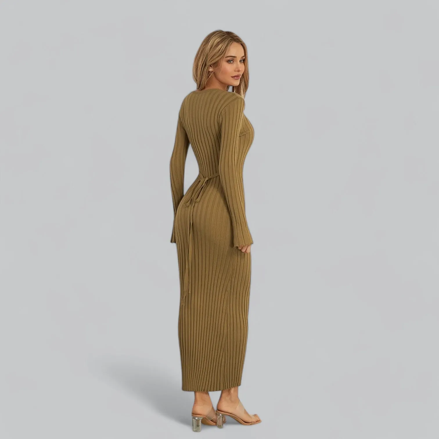 Zenaida® | Elegant lace-up maxi dress with velvet ribbed structure