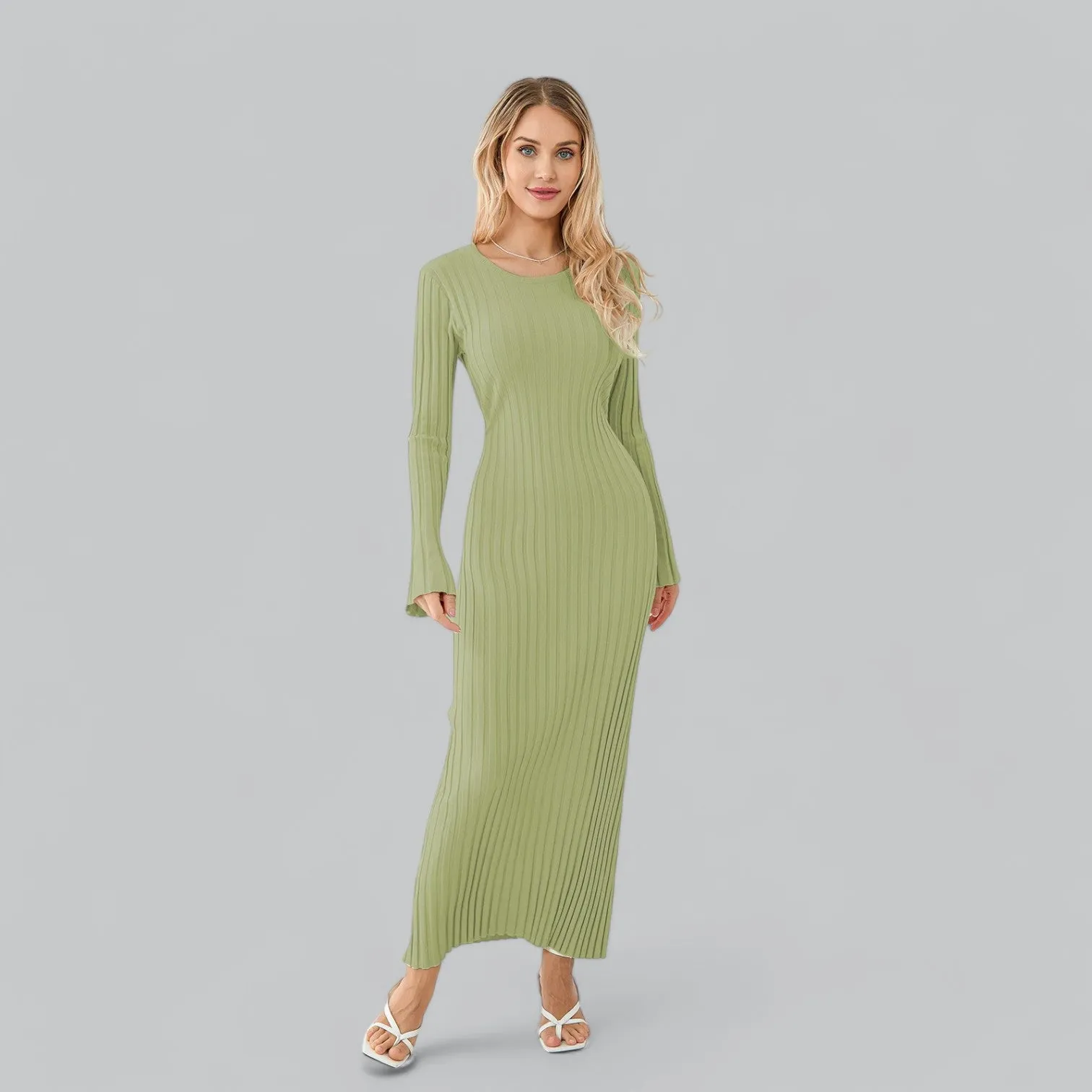 Zenaida® | Elegant lace-up maxi dress with velvet ribbed structure