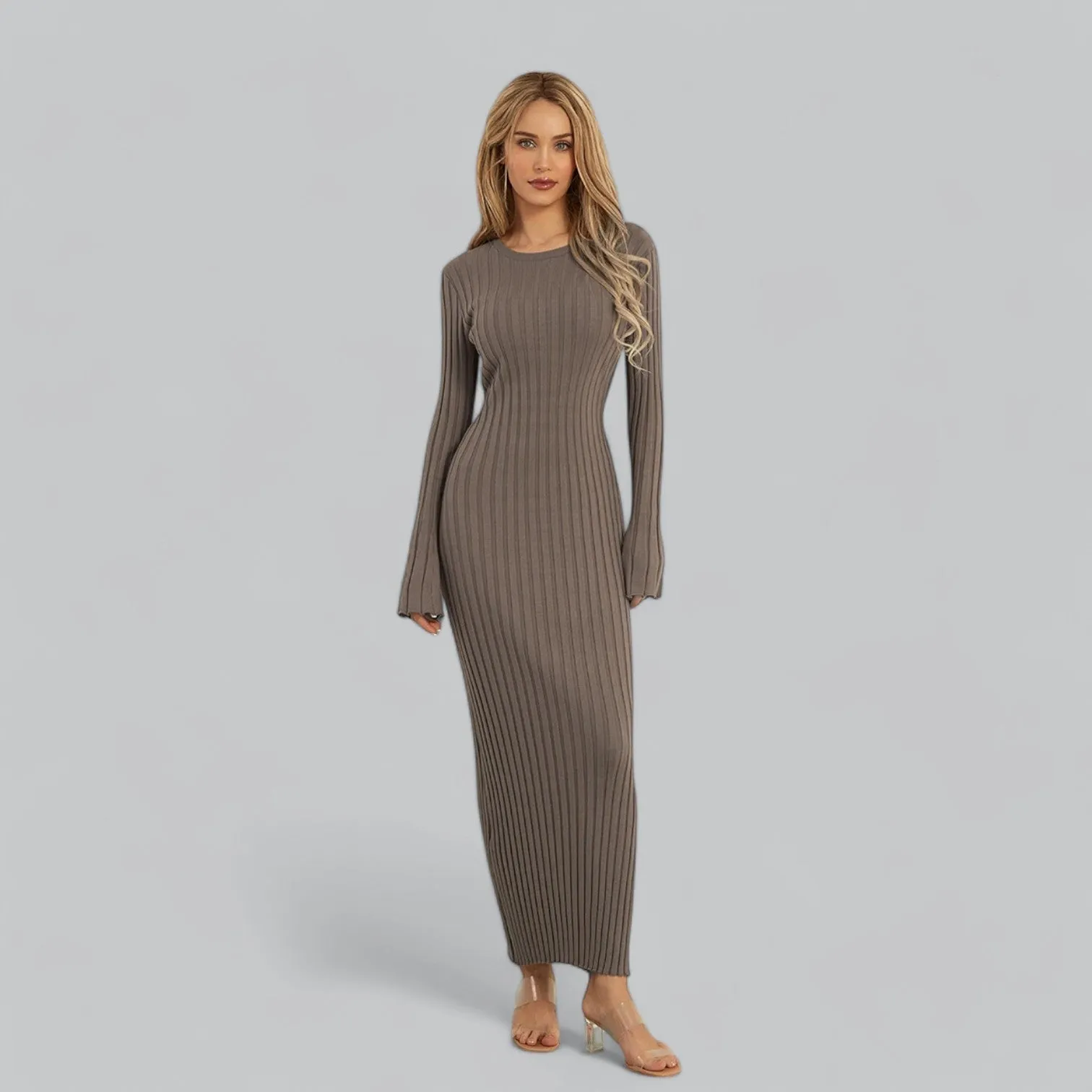 Zenaida® | Elegant lace-up maxi dress with velvet ribbed structure