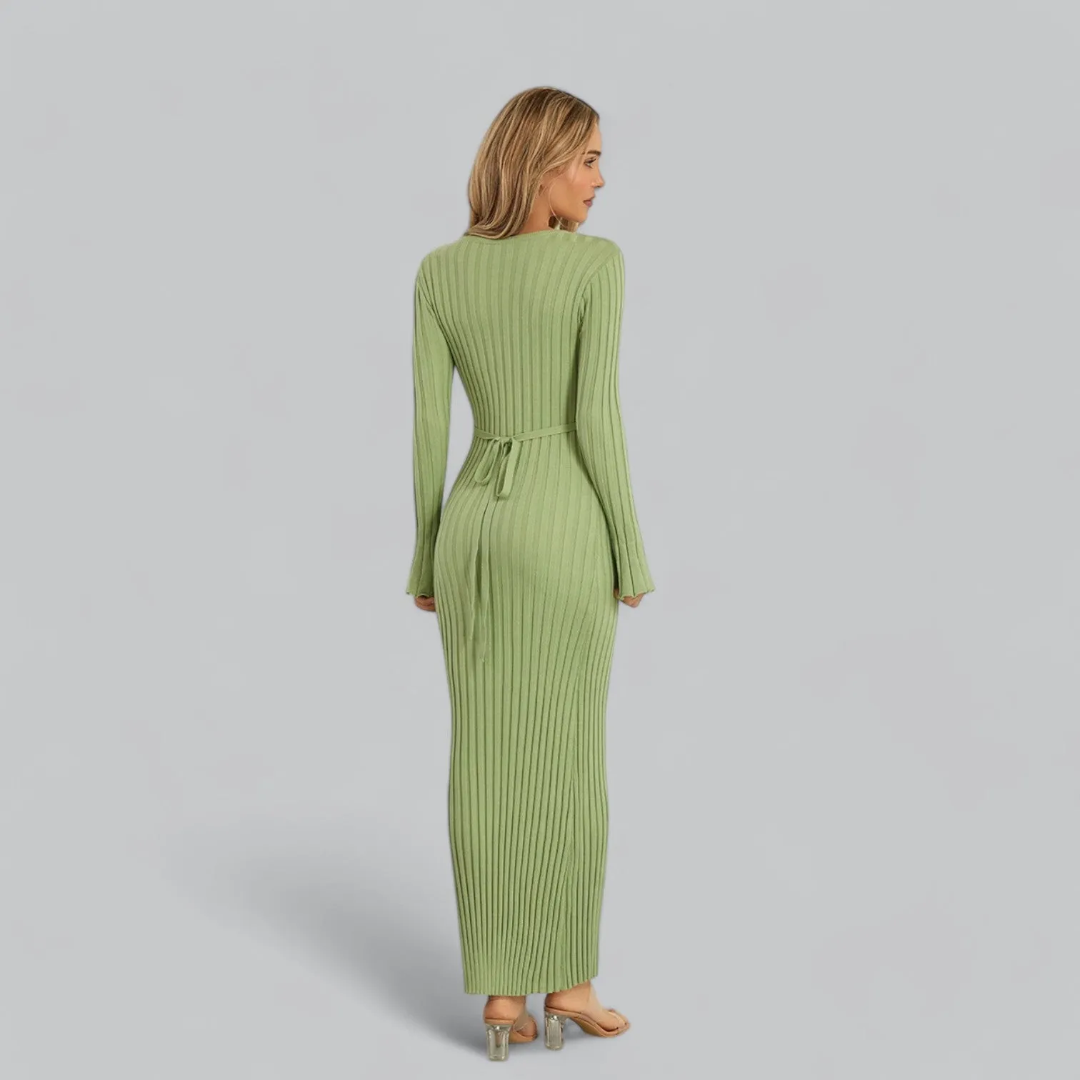 Zenaida® | Elegant lace-up maxi dress with velvet ribbed structure