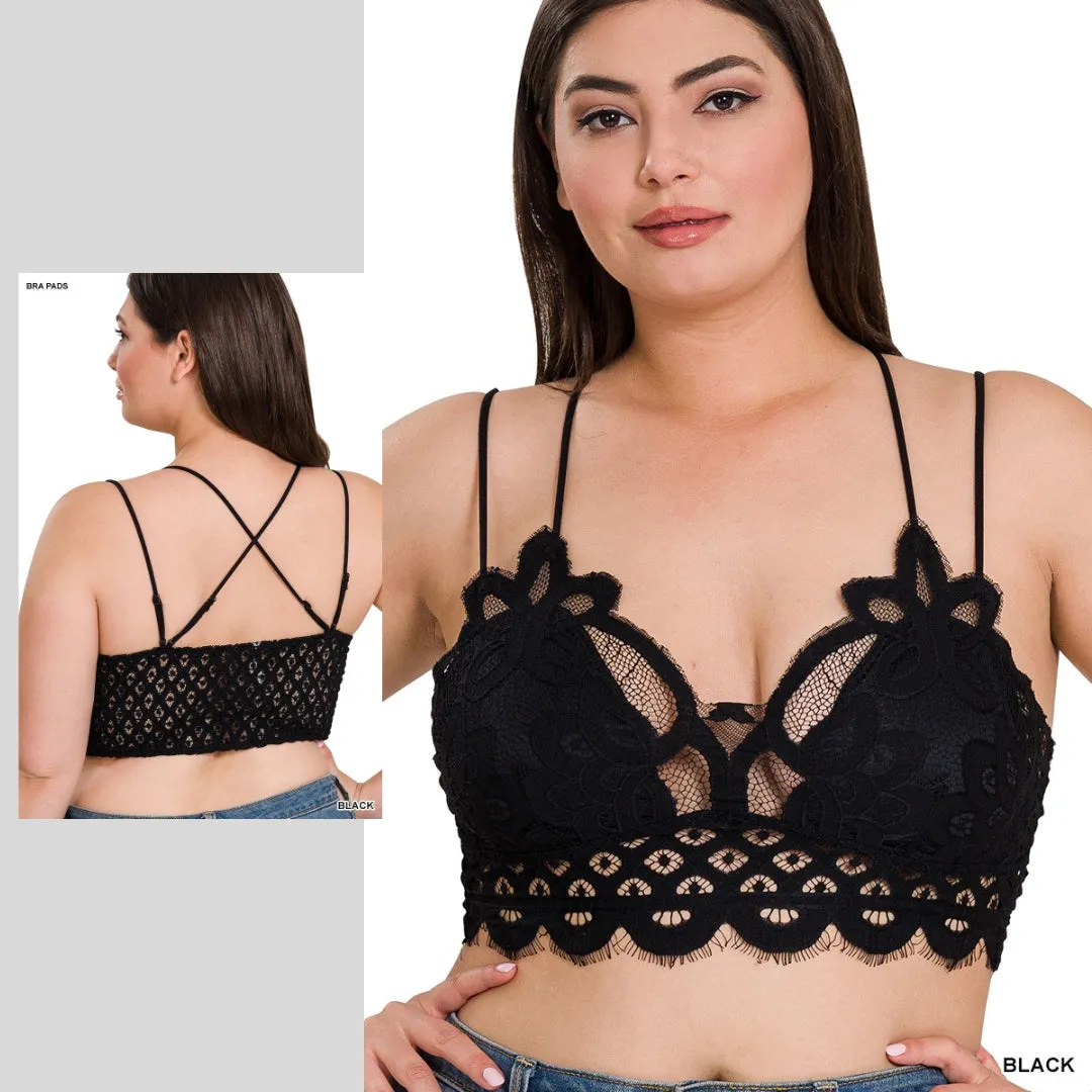 Zenana Magenta Pink Padded Lace Crisscross Strap Bralette LT-6333