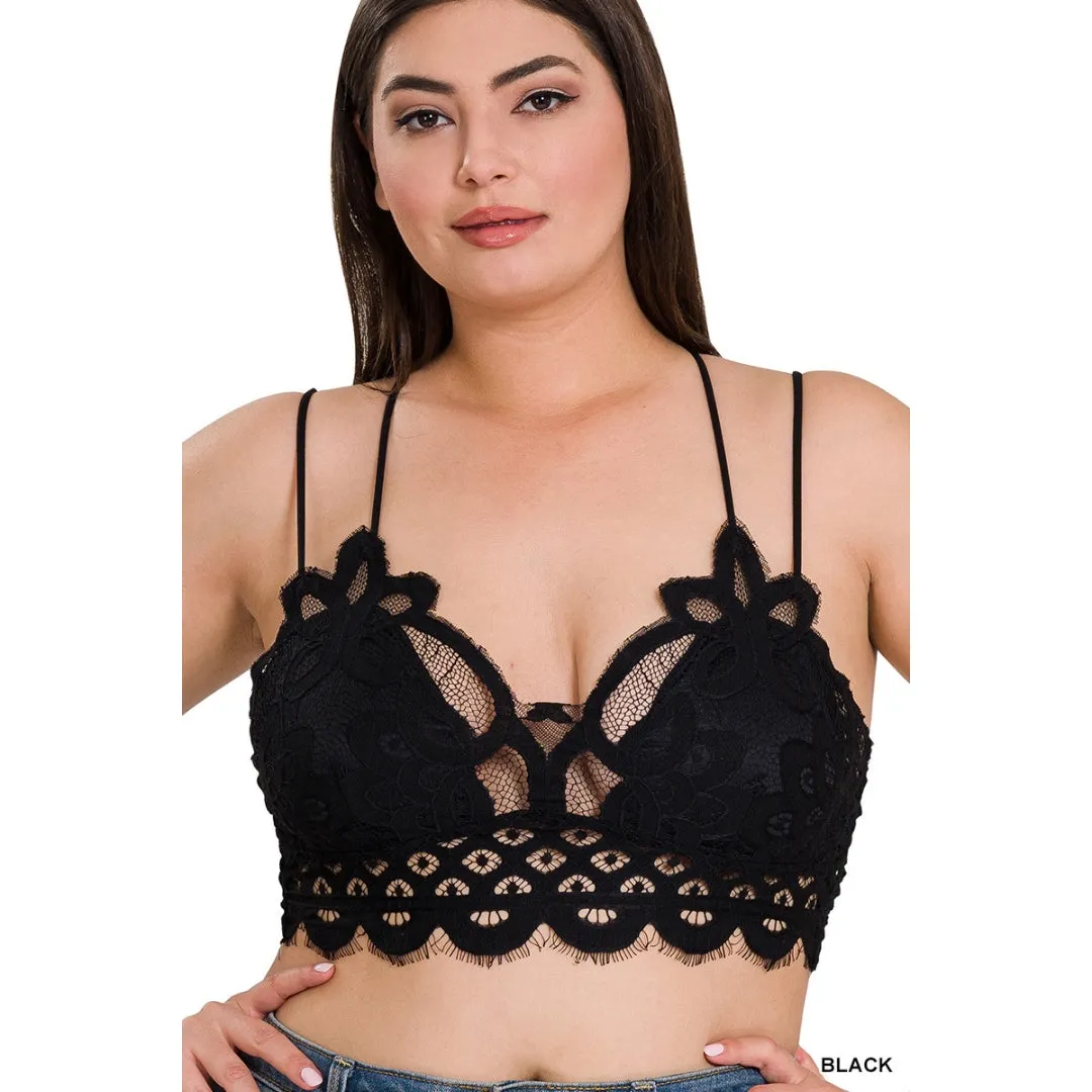 Zenana Magenta Pink Padded Lace Crisscross Strap Bralette LT-6333