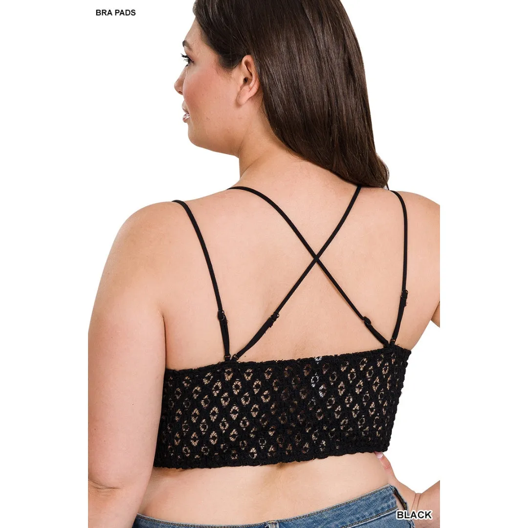 Zenana Magenta Pink Padded Lace Crisscross Strap Bralette LT-6333