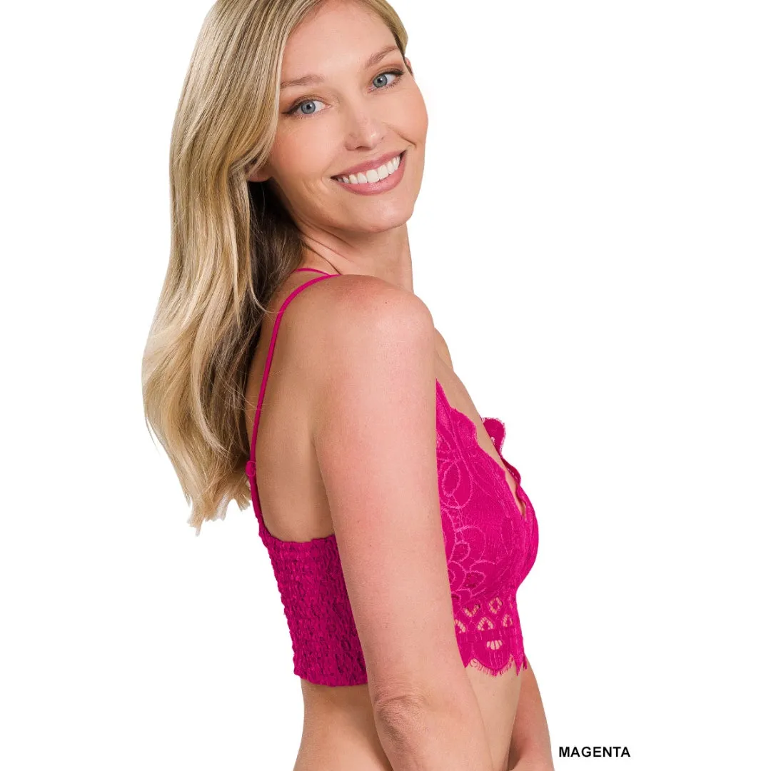 Zenana Magenta Pink Padded Lace Crisscross Strap Bralette LT-6333